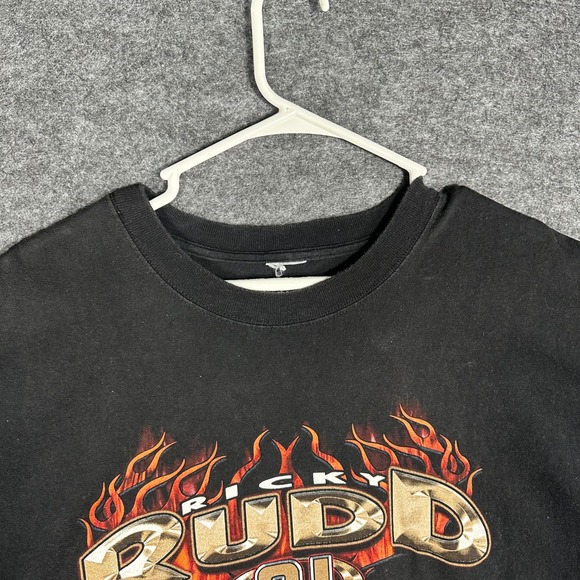 Ricky Rudd 21 NASCAR Racing Flames Piston T Shirt Mens Black Heat n Up Track - Picture 15 of 16